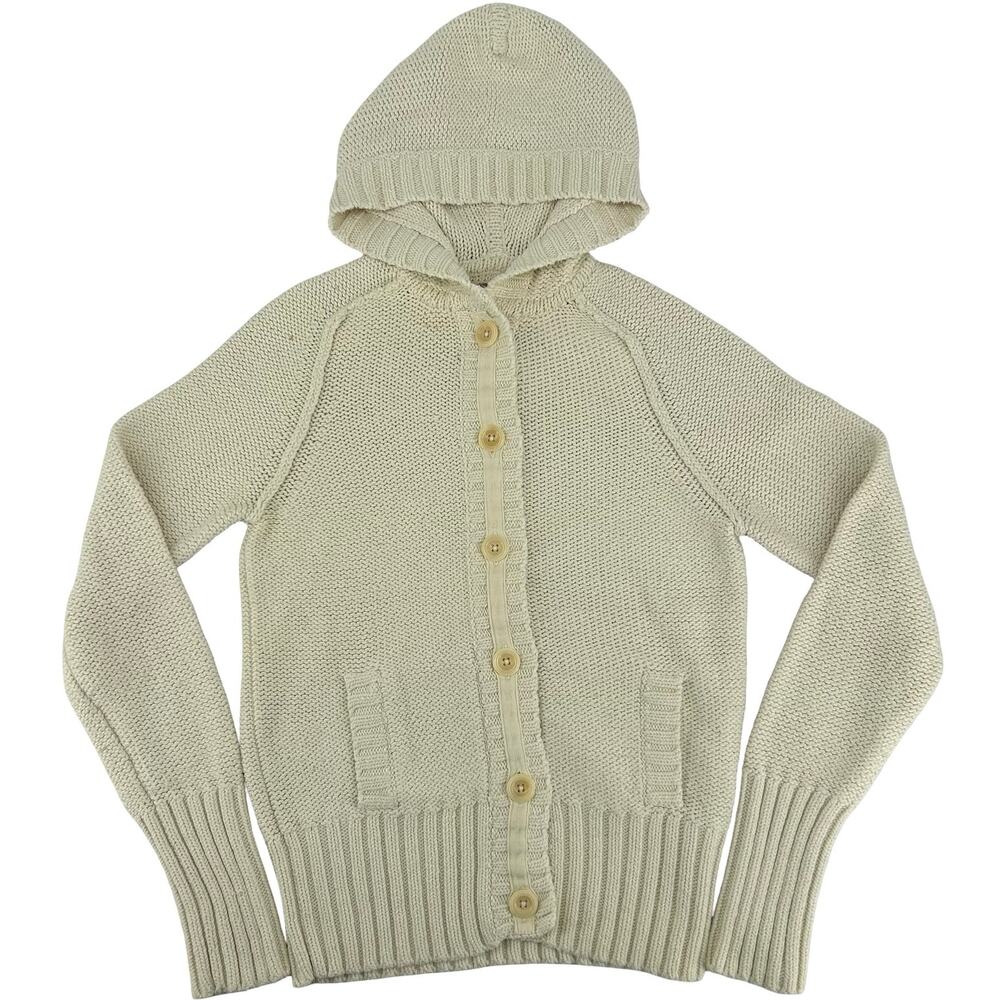 VTG y2k Womens Cream GAP Button Up Cardigan Chunky Knit 100% Cotton Sweater Sz M
